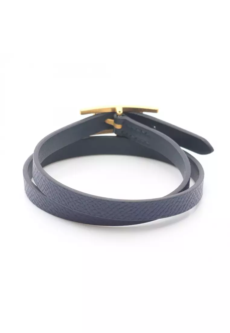 Pre-Loved Hermès Be Api double tour bracelet GP Veau epsom Veau Swift gold Dark navy Dark green