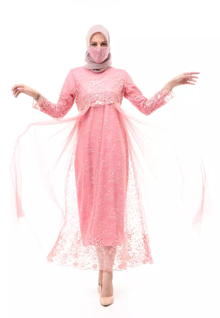 Marlina Gamis Kebaya Muslimah Panjang Motif Polos Long Sleeve Regular Fit - Dusty Pink