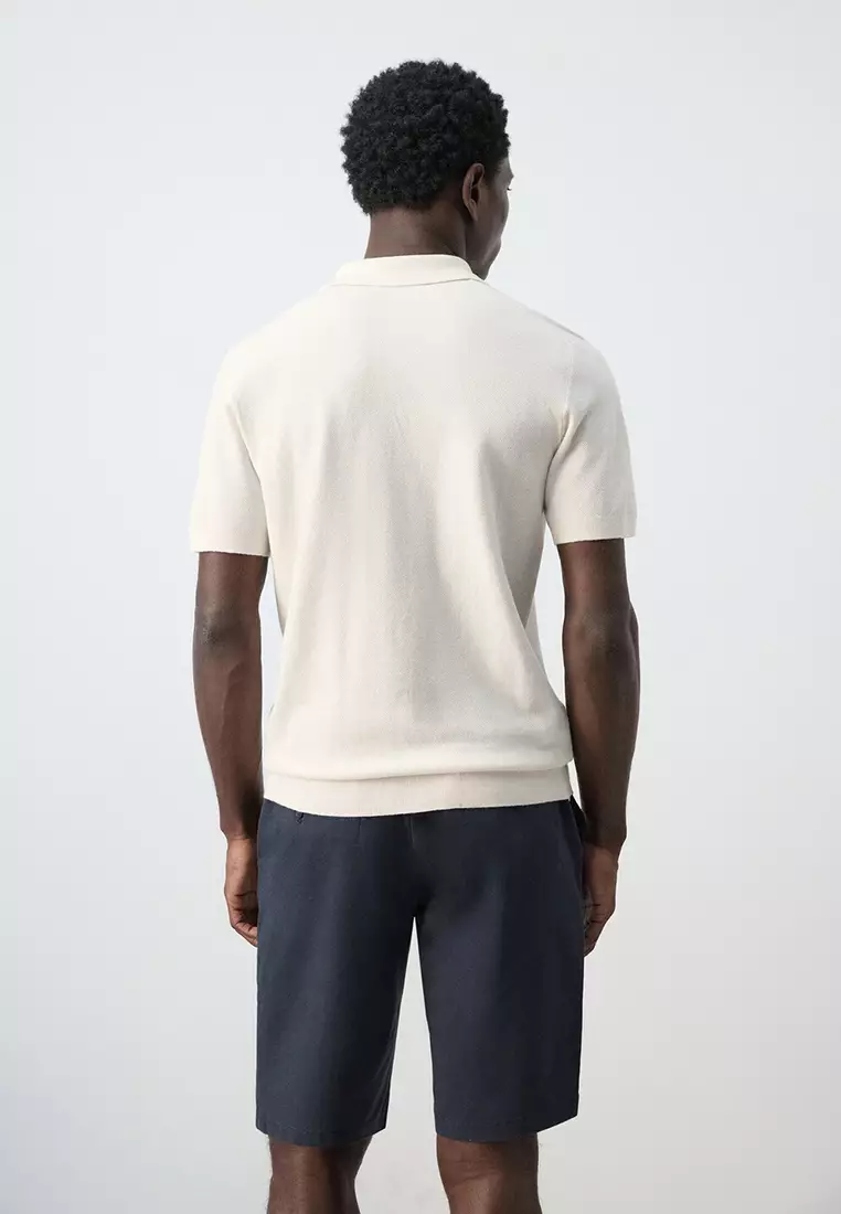 Fine Knit Polo Shirt With Microstructure