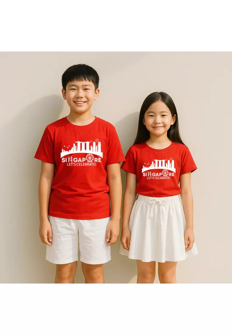 National Day NDP Red Top - Baby Kids Red T-shirt Singapore Letters City Skyline National Day Top Outfit