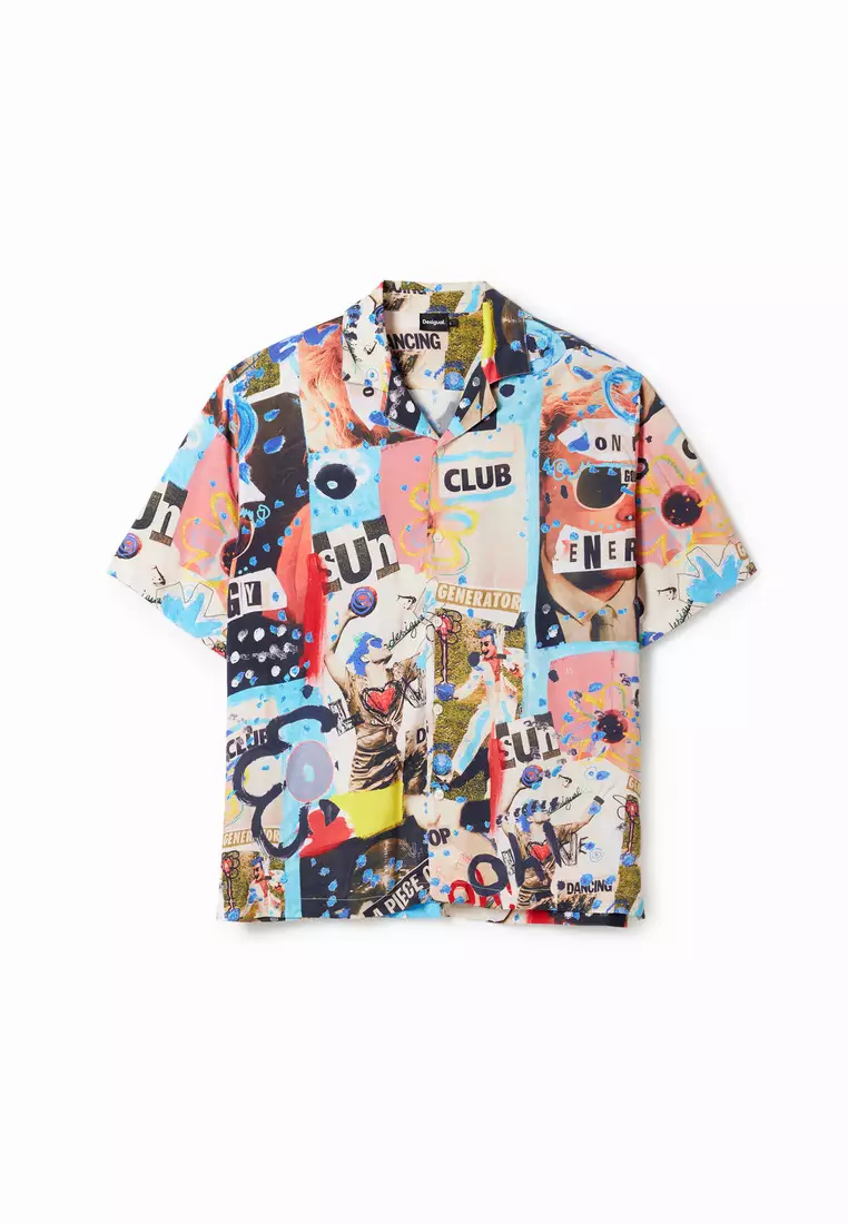 Desigual Man Flowing collage resort shirt.