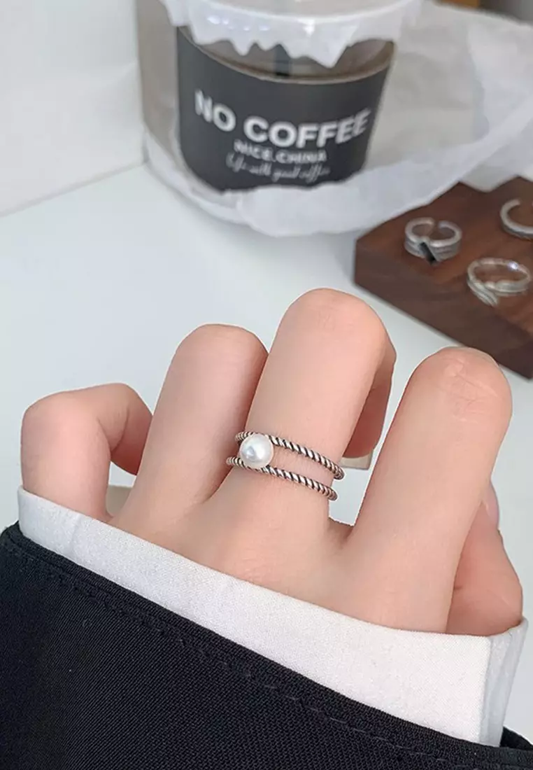 LDR24009 S925 Silver Pearl Ring