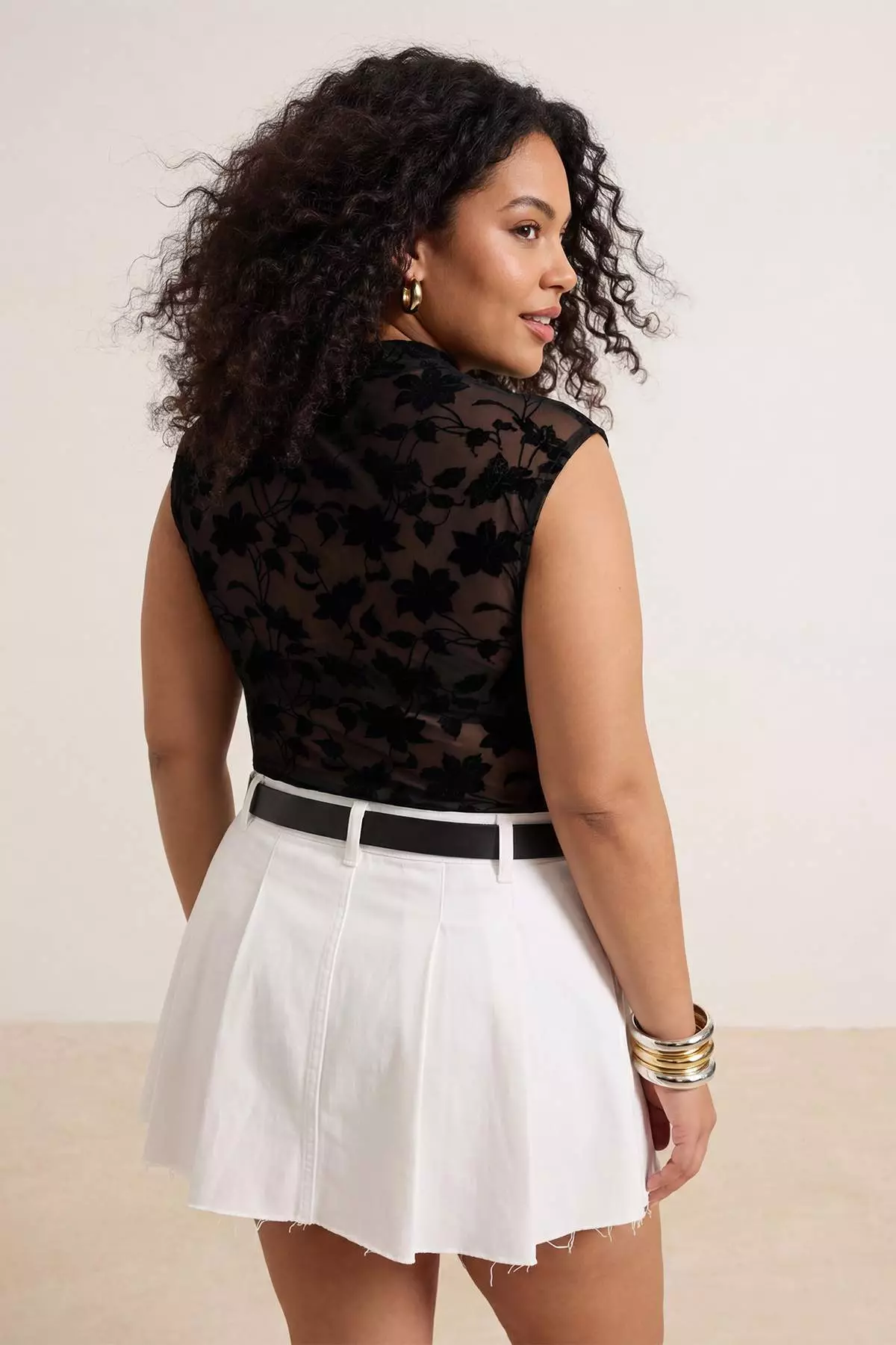 Black Knitted Collar Detailed Flock Printed Transparent Knitted Plus Size Blouse Tbbss26Af00143