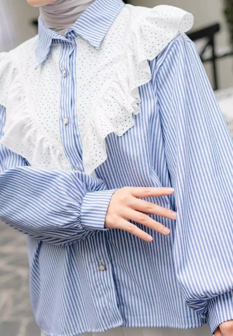 Kairi Kemeja Ruffle - Blue M18579 R41S2