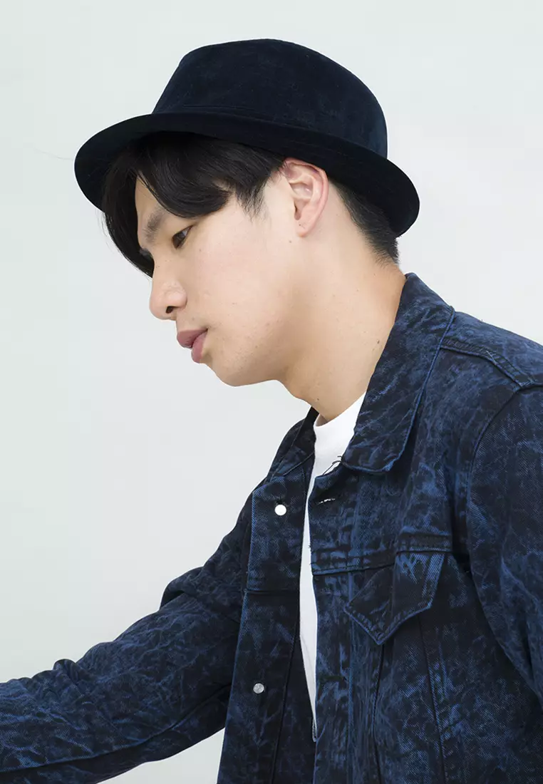 Topi fedora cowboy hat fedora corduroy dark navy houseofcuff