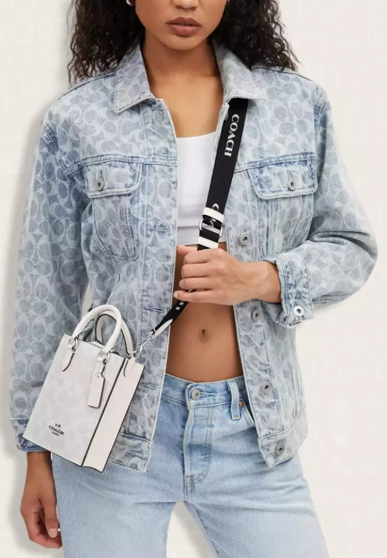 Coach Mini Tote In Signature Canvas Chalk Glacier White