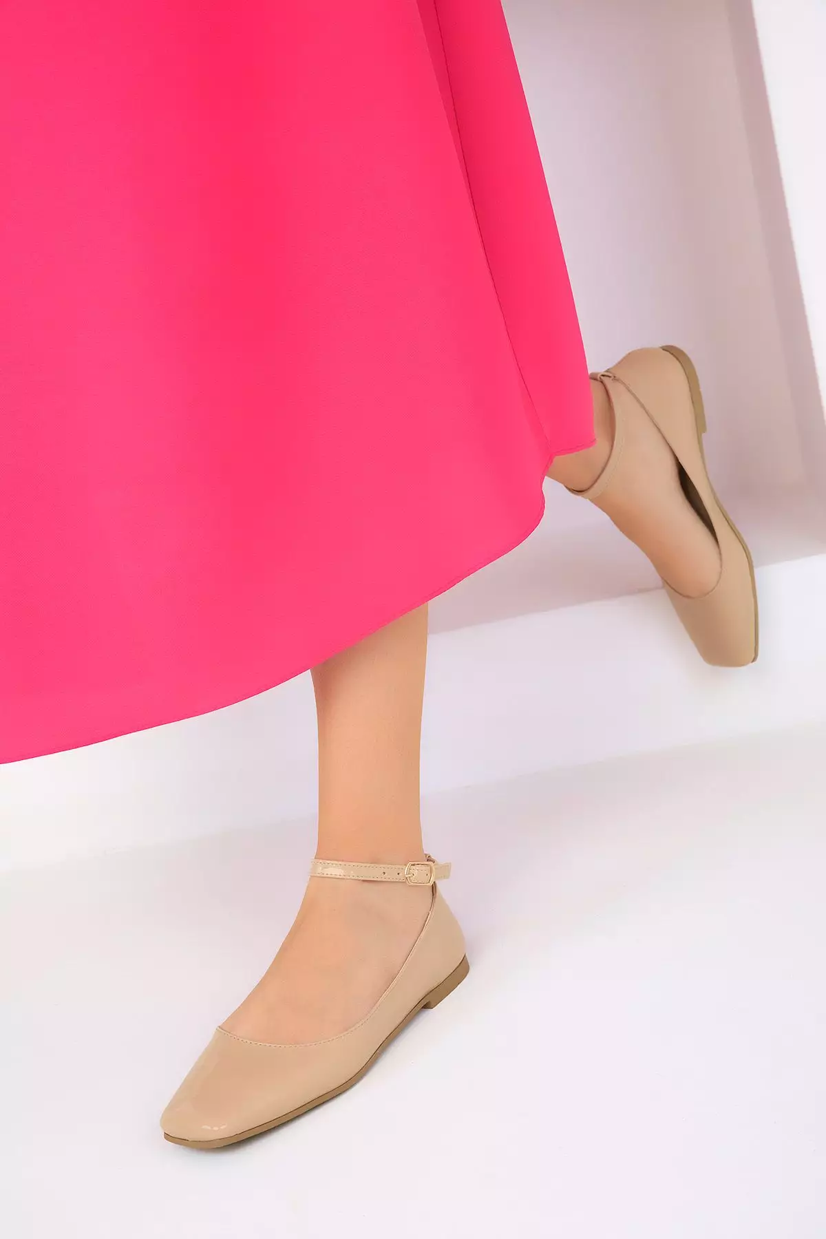 Faux Patent Leather Ankle Strap Flats