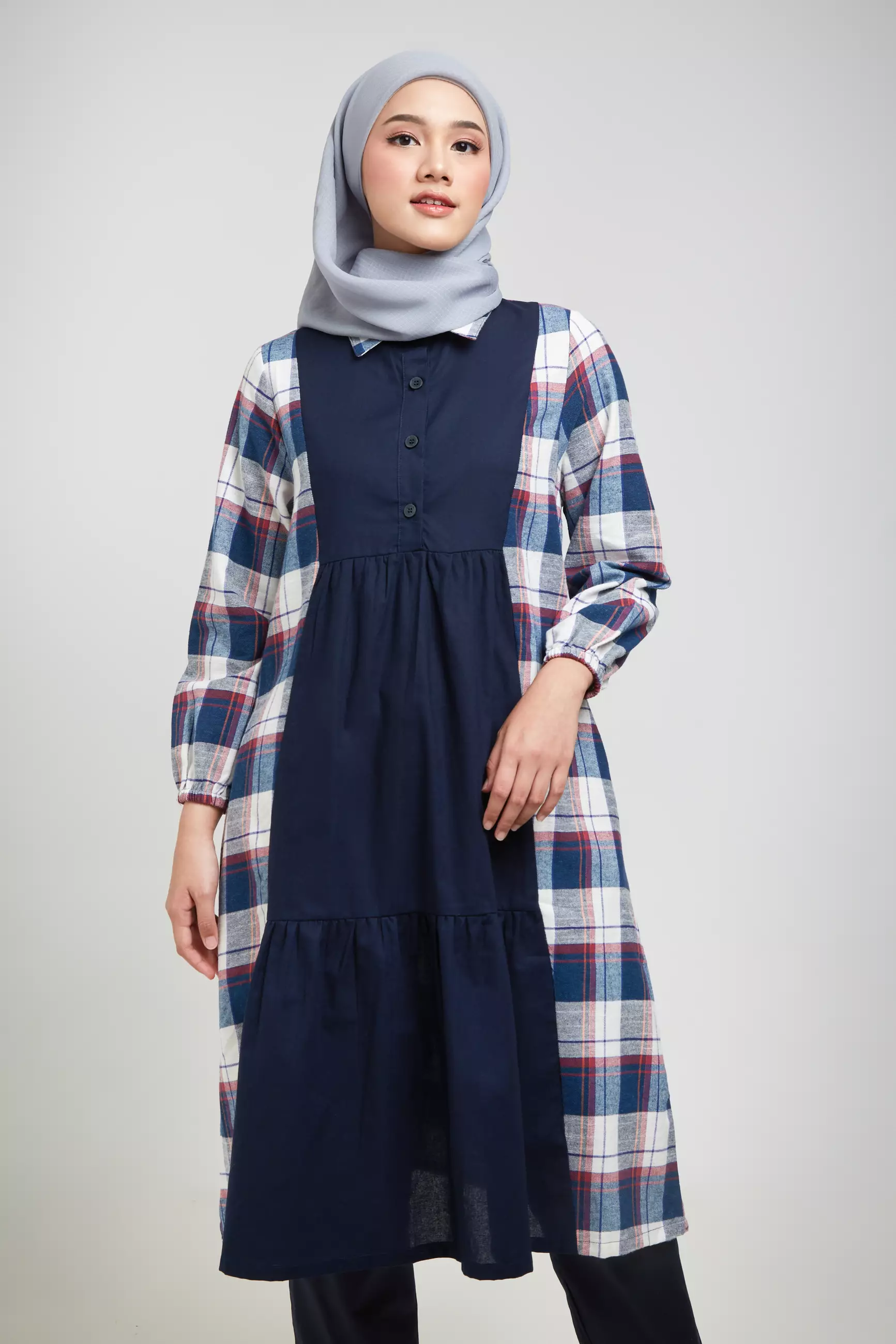 MFMW Seena Midi Dress Navy Motif Kotak