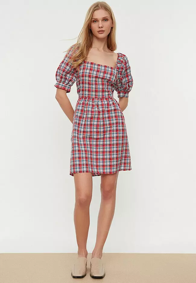 Red online plaid dress