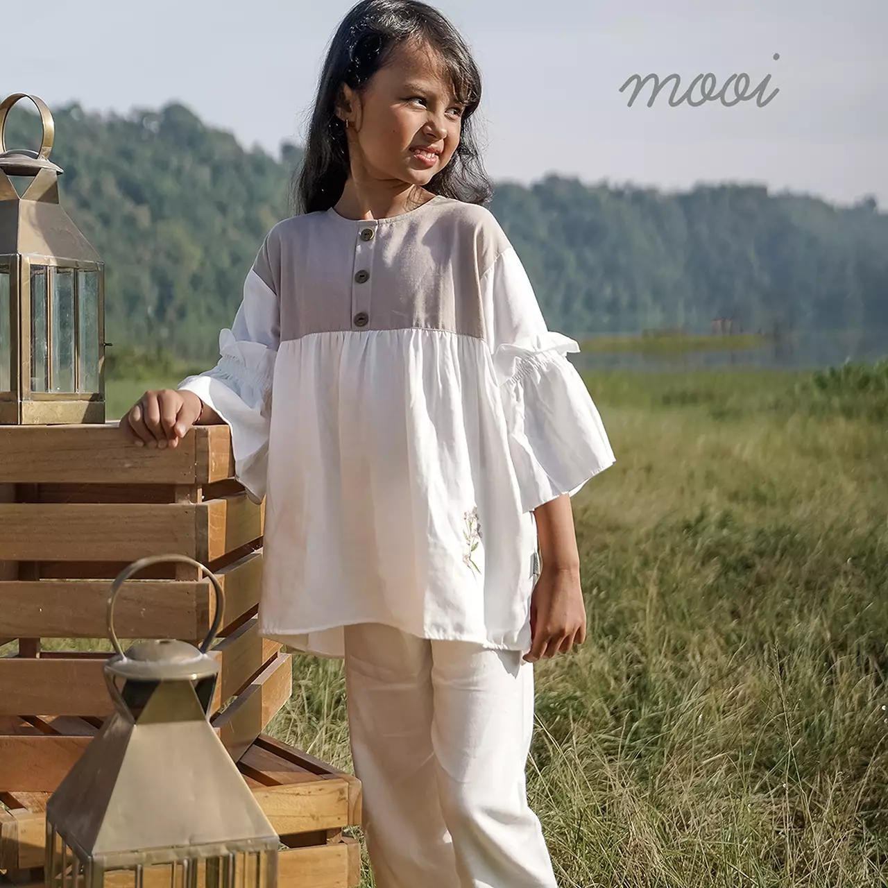 Mooi Setelan Anak Perempuan Tisha Tunik Set - White