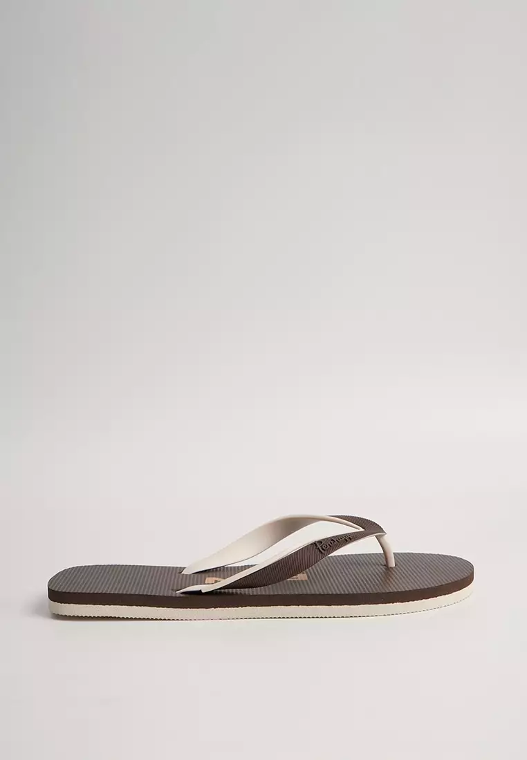 Discount on Penshoppe  shoes - SKU: Men's Two-Toned Contrast Flip Flops with Text