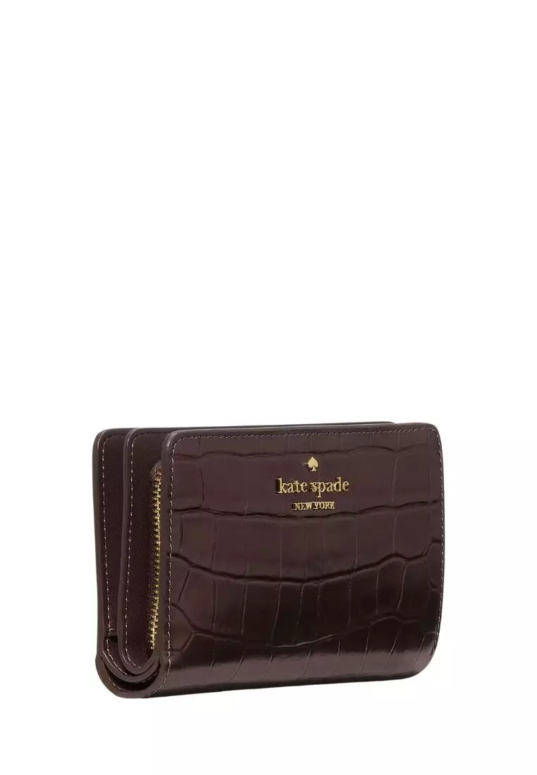 Madison Croc Embossed Medium Bifold Wallet Hot Fudge