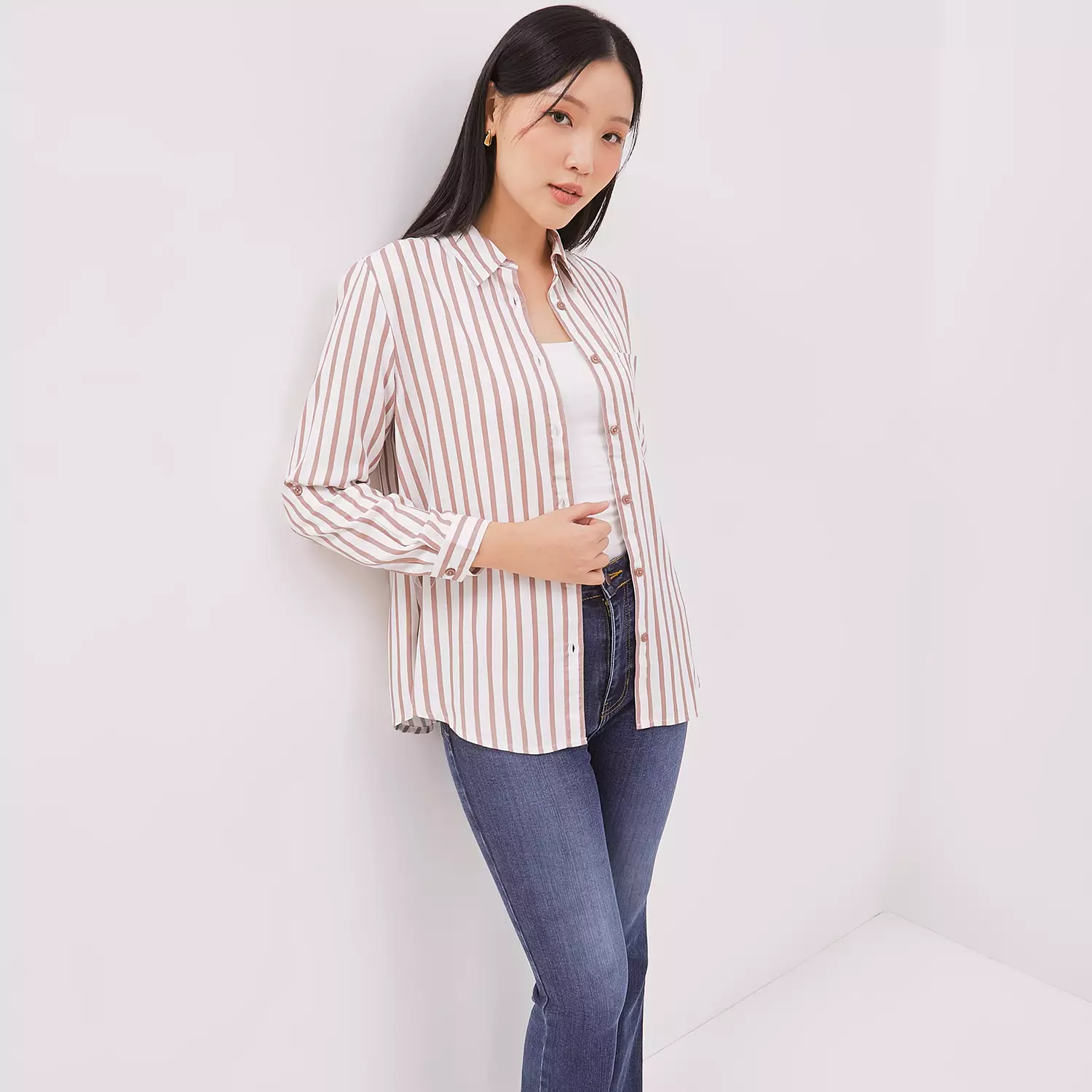 DUST Kemeja Kamina Garis Coklat Comfease (D.116483)