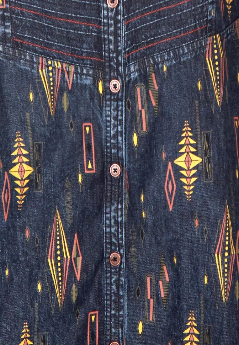 Le Reve 牛仔衬衫式束腰连衣裙