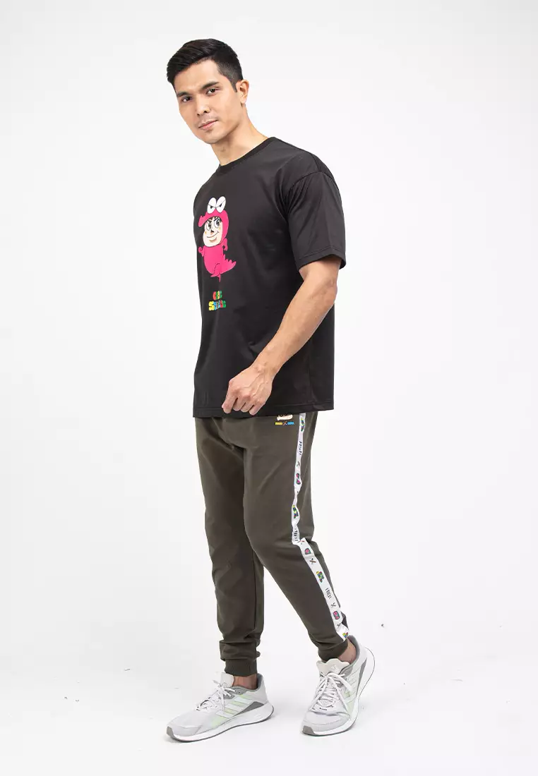Forest X Shinchan Cloakwork Heavy Weight Cotton Boxy-Cut Round Neck T Shirt Men | Baju T shirt Lelaki - FC20045 -01Black