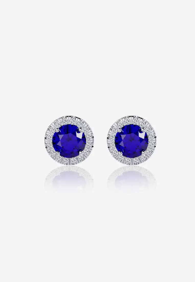 Vinstella Classic Halo Stud Earrings - Sky Sapphire