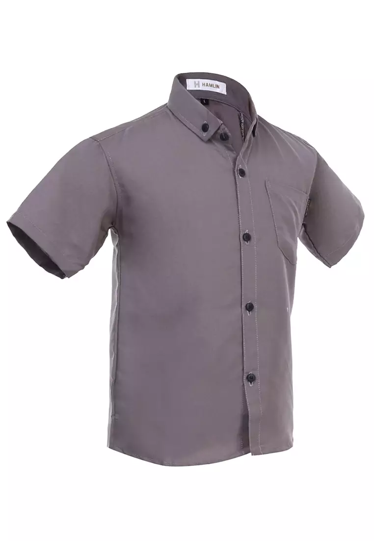 Juste Kemeja Formal Anak Laki-laki Lengan Pendek Motif Polos Kids Shirt Comportable Material Cotton ORIGINAL - Gray