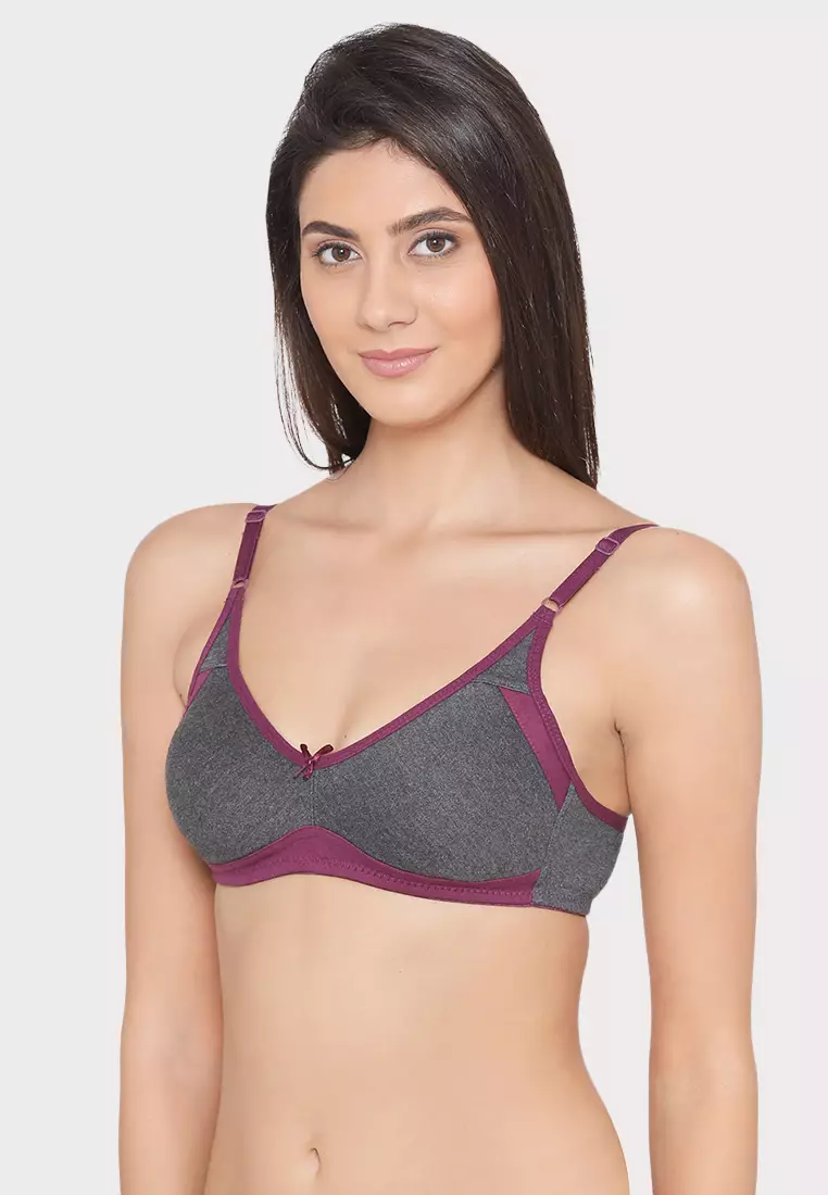Clovia Non-Padded Non-Wired Full Coverage Bra in Grey - Cotton