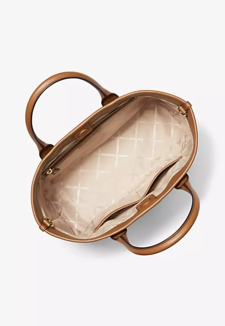 Michael Kors Luisa Medium Signature Logo Satchel Brown Luggage