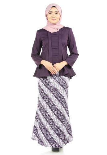Rabiya Kebaya Peplum with Batik Motifs Skirt from Ashura in White and Purple and Multi
