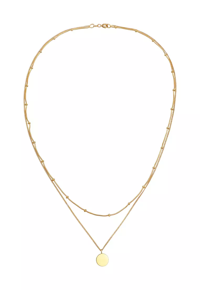 Kalung Perhiasan Perak 925 Wanita Plate Pendant Basic 2-Layer Gold Plated