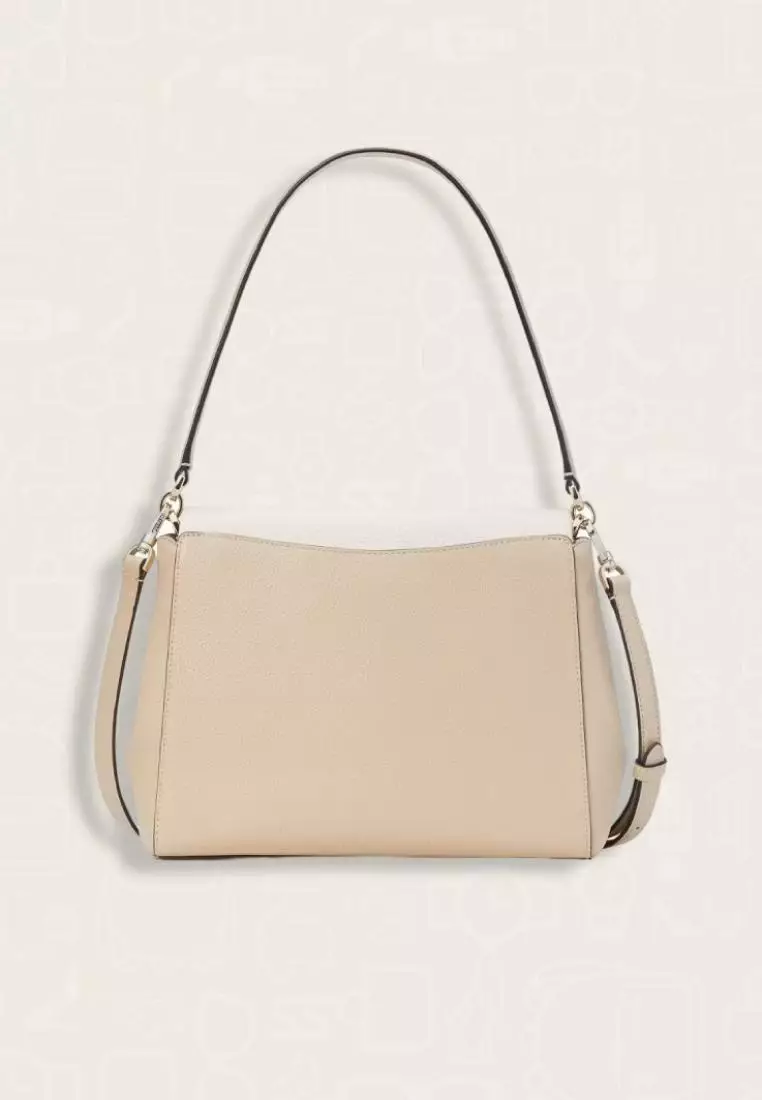 Kate Spade Leila Colorblock Pebbled Leather Medium Flap Shoulder Bag Light Sand