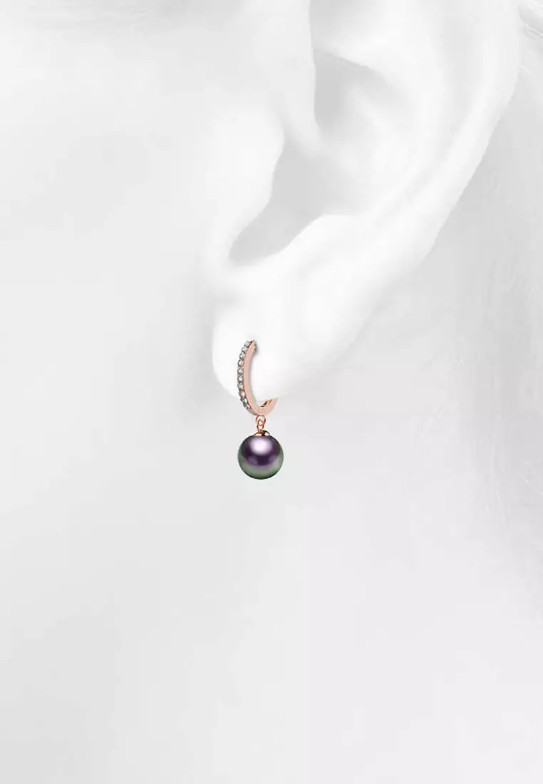 Flawless Pearl Drop Hoop Earrings Embellished with SWAROVSKI Crystal Iridescent Purple Pearls
