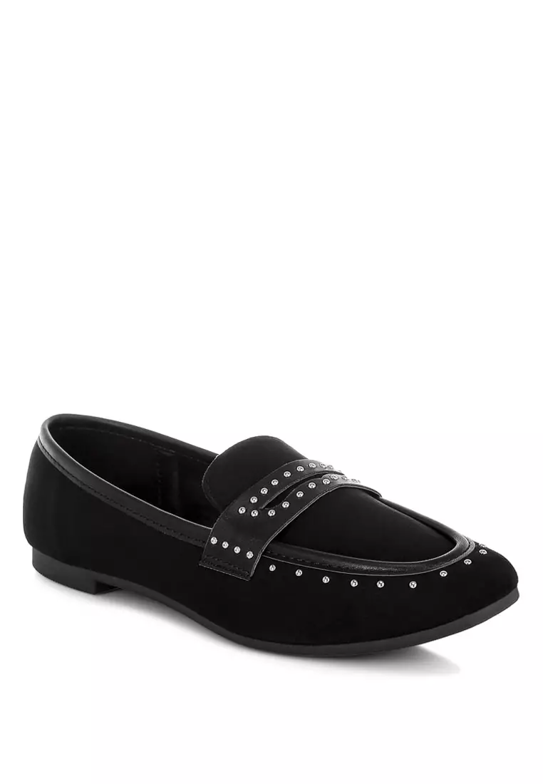 Penny Strap Studded Loafers In Black