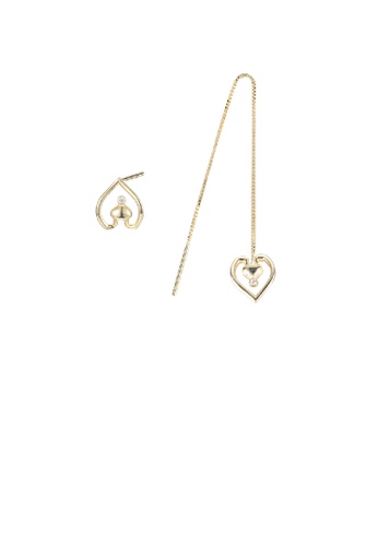 Glamorousky white 925 Sterling Silver Plated Gold Simple Temperament Hollow Heart Cubic Zirconia Tassel Asymmetric Earrings CF04DAC33DEE6FGS_1