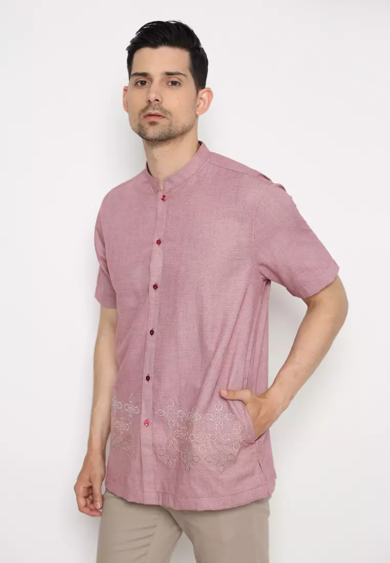 Jobb Fudhail Baju Koko Pria Lengan Panjang Regular Fit Maroon