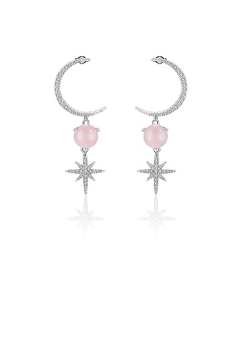 Glamorousky white 925 Sterling Silver Fashion Temperament Star Pink Chalcedony Geometric Earrings with Cubic Zirconia C0D3AAC0EF2D1AGS_1
