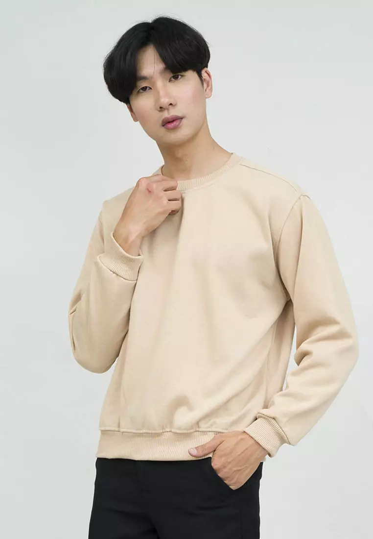 sweater basic lengan panjang baju sweater tebal krim