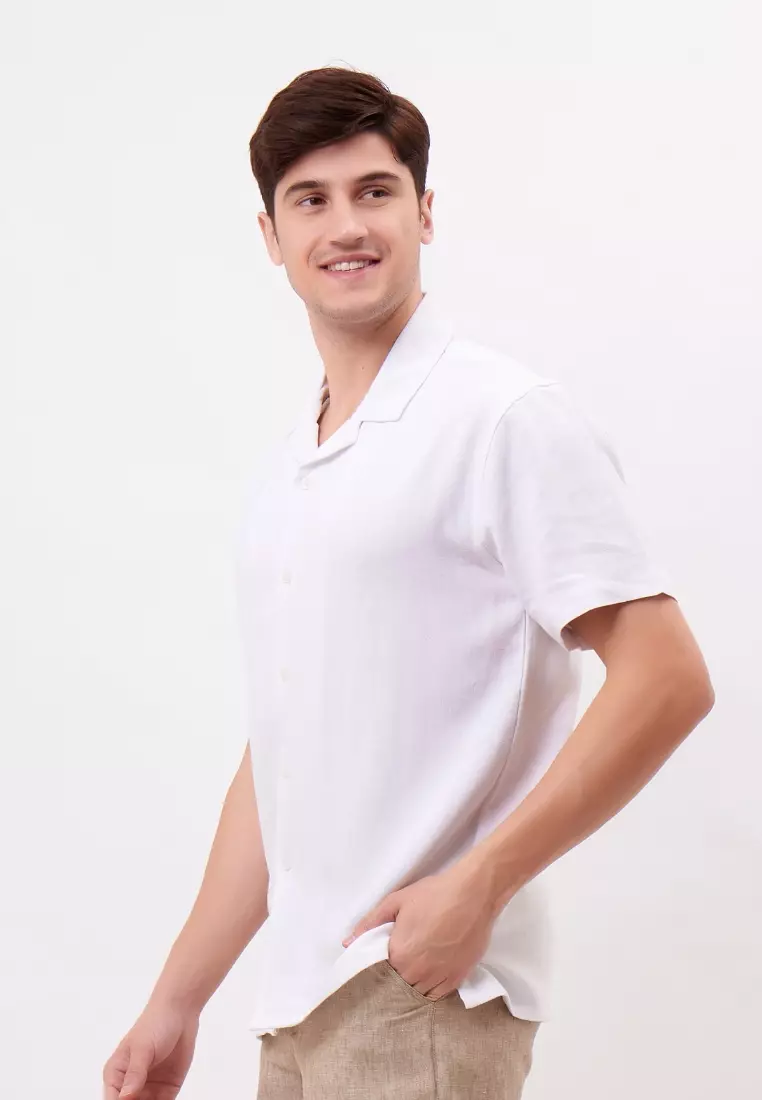 Lahaina Kemeja Linen Lengan Pendek Pria Putih | Linen Short Sleeve Shirt Men White