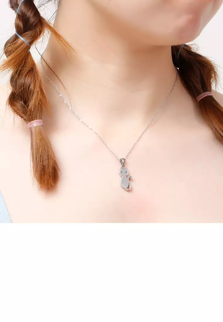 Simple and Cute Cat 316L Stainless Steel Necklace and Stud Earrings Set