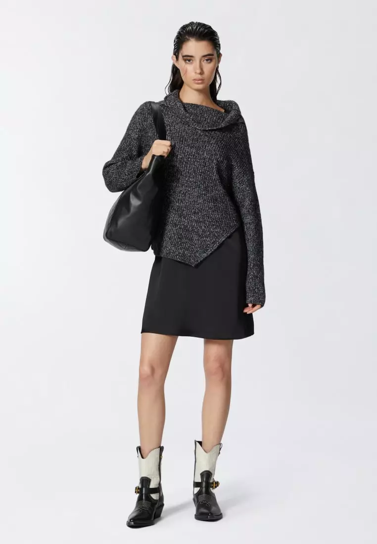 Dual-fabric dress with alpaca-blend sweater