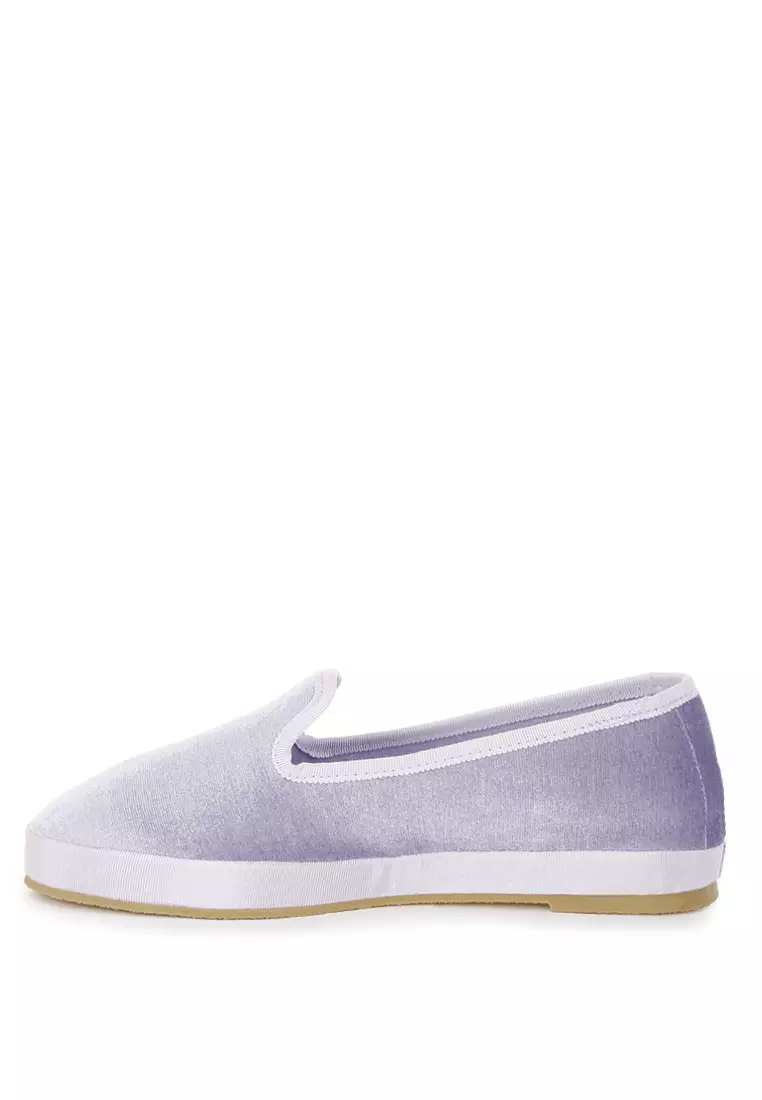 Velvet Round Toe Slip-On Sneakers in Lilac