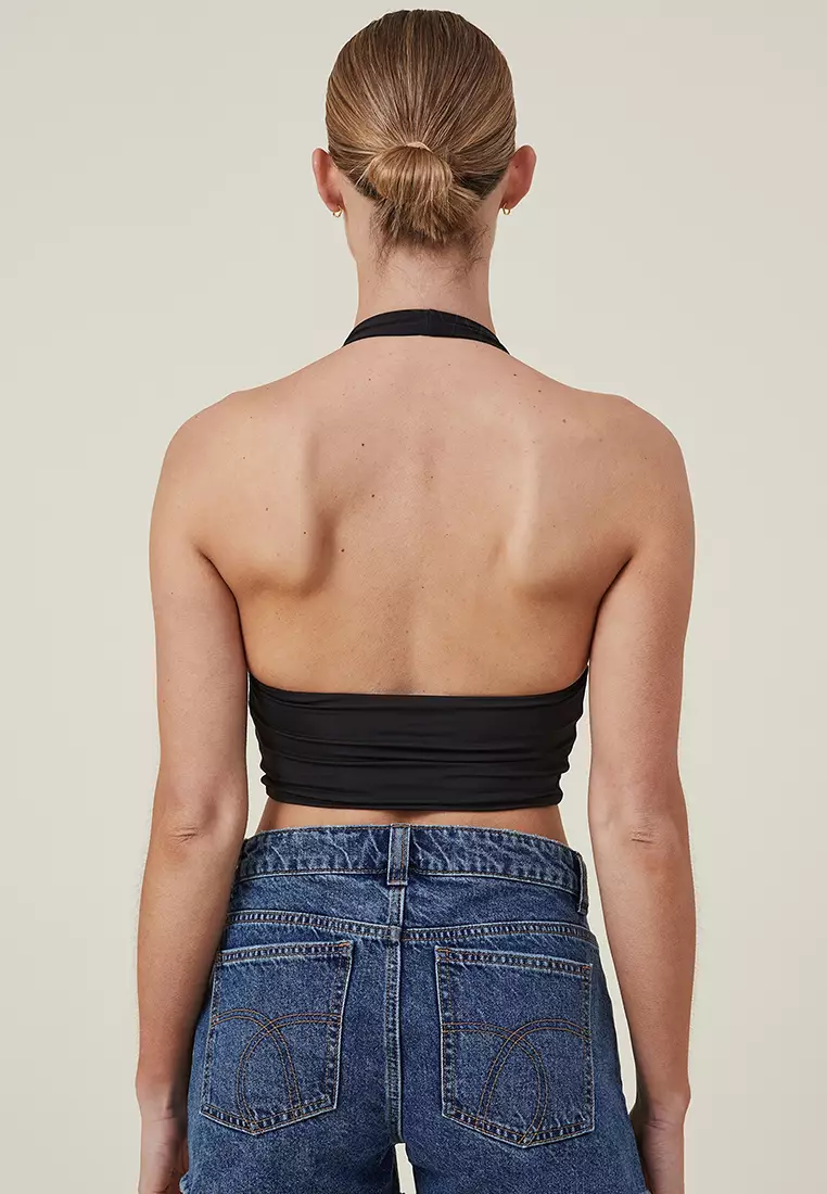 Black halter top backless new arrivals
