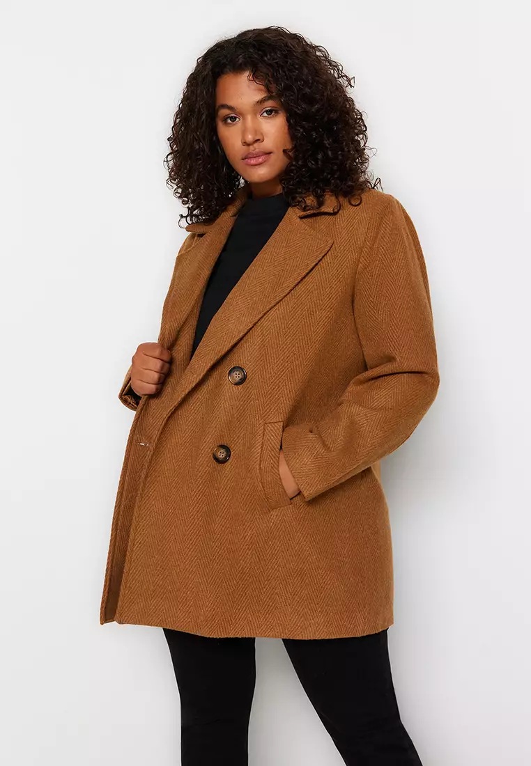 Plus Size Lined Double Closed Stamp Coat