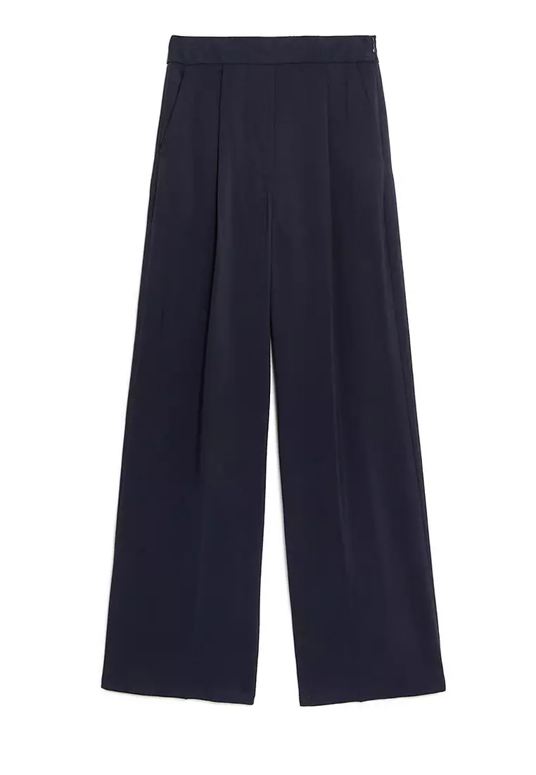 Pleat Front Wide Leg Trousers