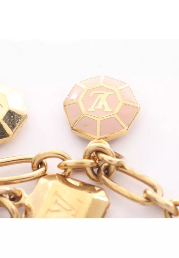 Pre-Loved Louis Vuitton Porto Kure cabochon key ring key ring GP gold pink beige