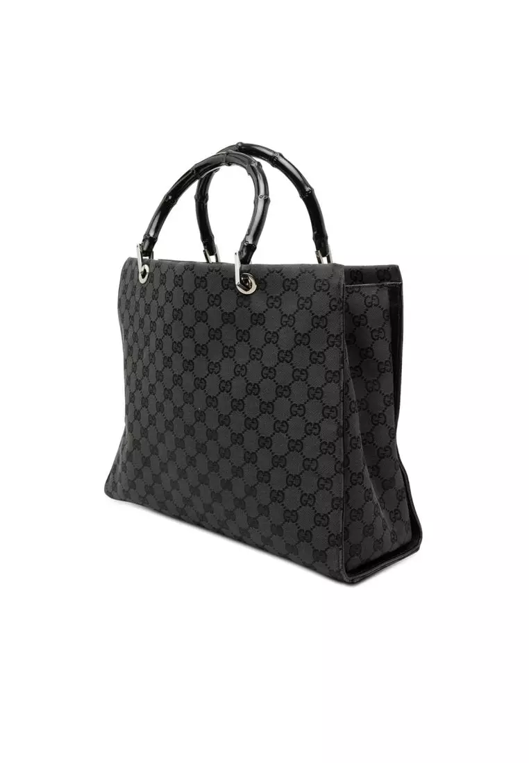 Pre-Loved Gucci Gg Canvas Bamboo Handbag