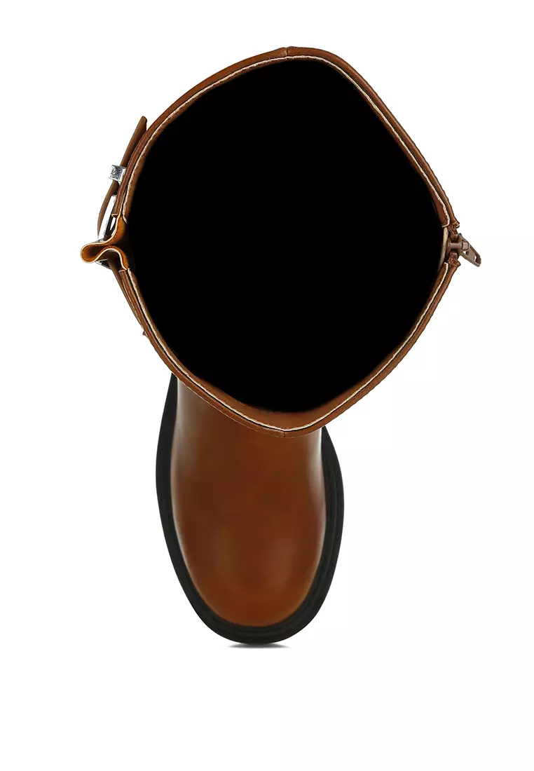 Sepatu Bot Panjang Detail Harness Warna Tan