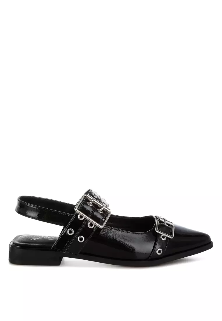 Discount on London Rag  shoes - SKU: Eyelets & Buckle Detail Flats In Black