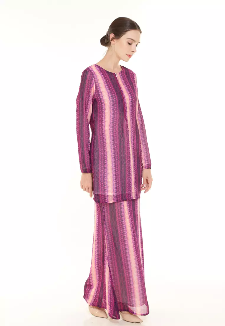 Rina Printed Kurung in Purple Stripe