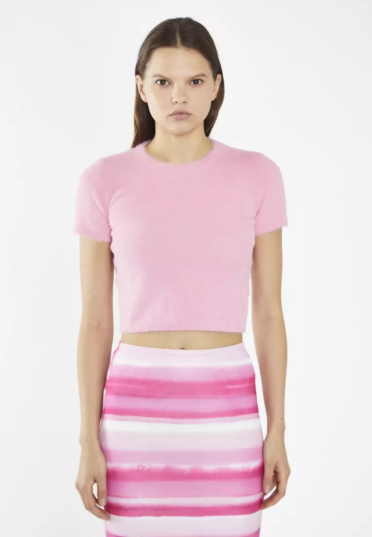 Candy Pink Short Sleeve Knitted Top