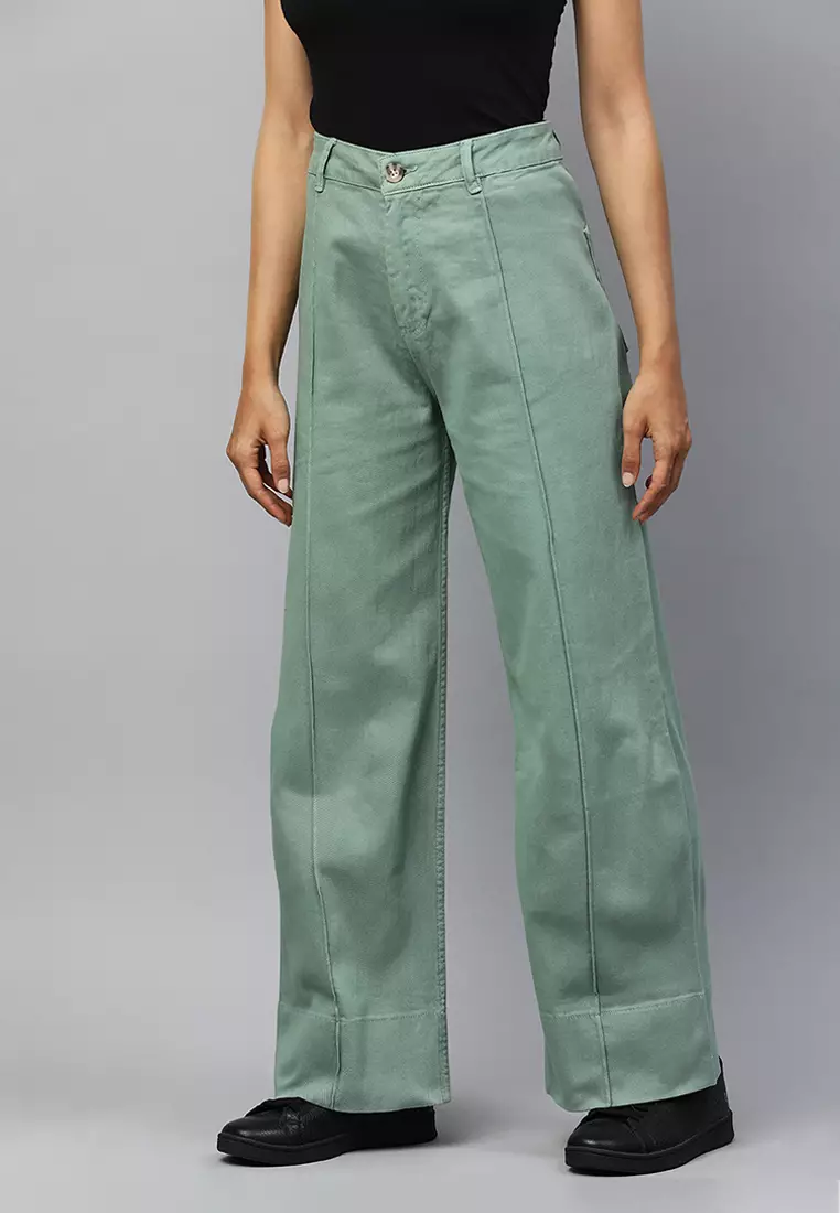 Green Flared Pants for Women