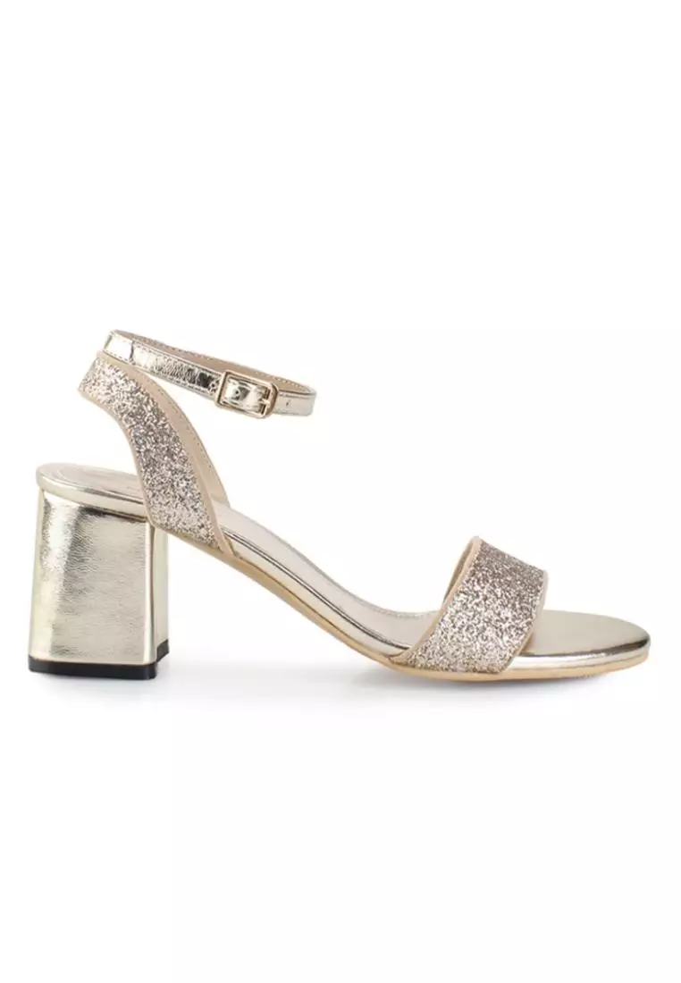 Adele Sandal Wanita Ankle Strap Block Heel 6,5 cm - Gold
