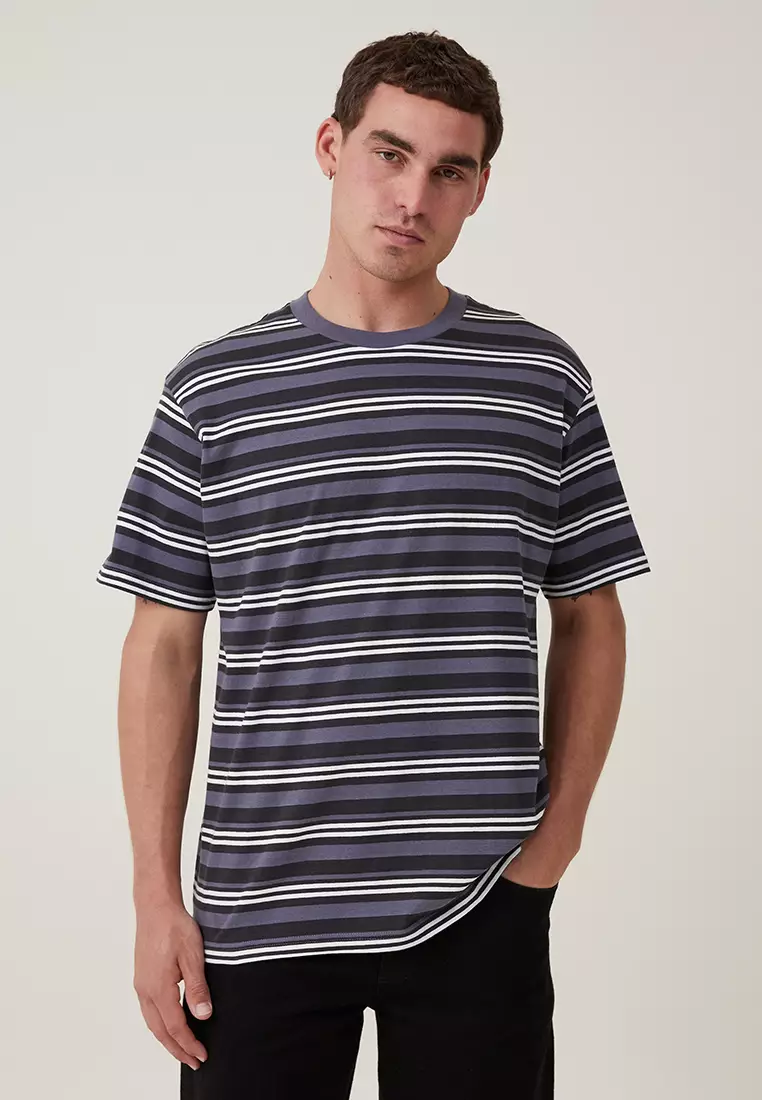 Vertical striped short sleeve shirt mens top