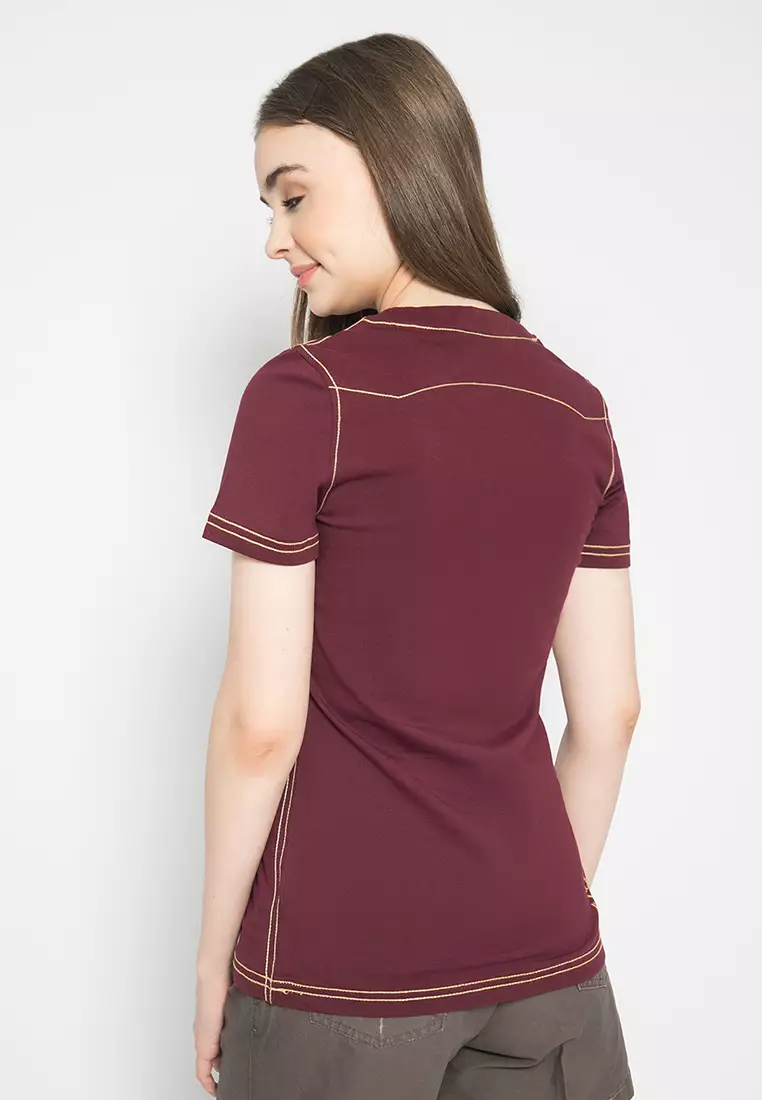 LGS - Kaos Casual Wanita - Lengan Pendek - Warna Maroon - Gambar Sablon LGS Original - LLTS.555.T714M.021.7C