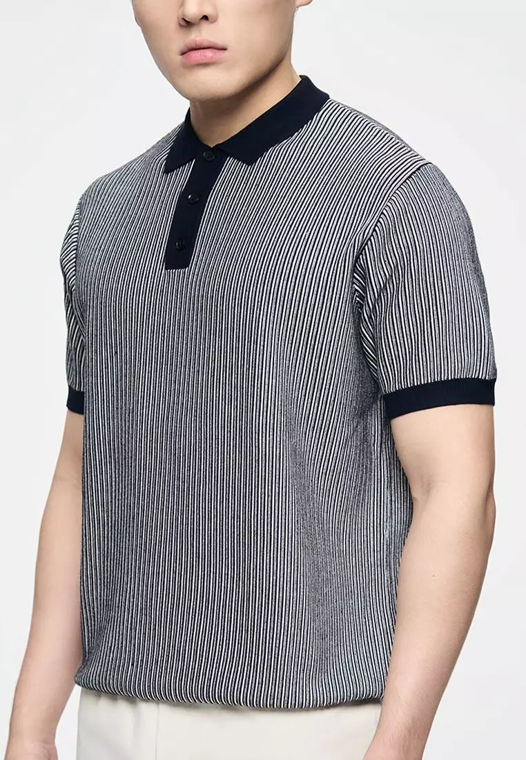 Men's Contrast Stripe Knit Polo with Hemband